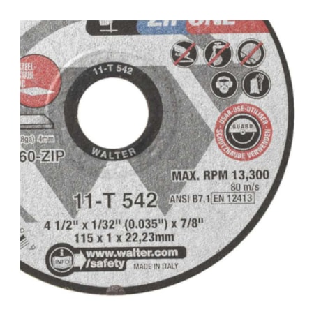 Disco de Corte Inox 4.1/2'' 0.8mm 7/8'' ZIP ONE 11T542 WALTER ABRASIVOS-ced4d457-39aa-4e93-8e94-fa149685215c