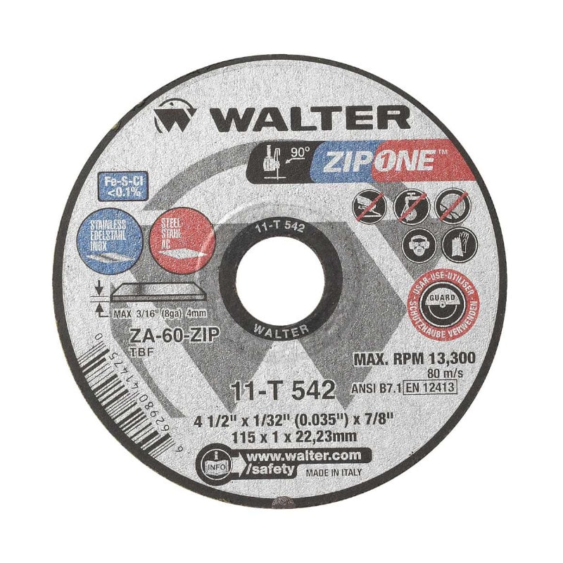Walter Ratti Inox Disco de Corte Inox 4.1/2'' 0.8mm 7/8'' ZIP ONE 11T542 WALTER ABRASIVOS ...