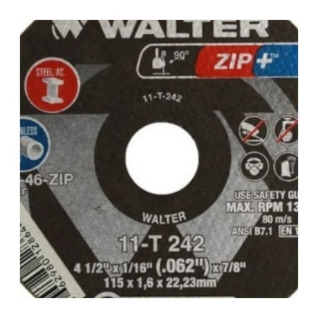 Disco de Corte Inox 4.1/2'' 11T242 WALTER ABRASIVOS-df79311a-ac47-4f79-b533-152f4a758135
