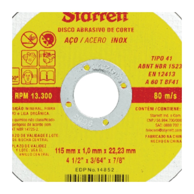 Disco de Corte Inox 4.1/2'' DAC115-34X STARRETT-9e83a15f-f1a7-48e4-90c4-ae9b3659553e