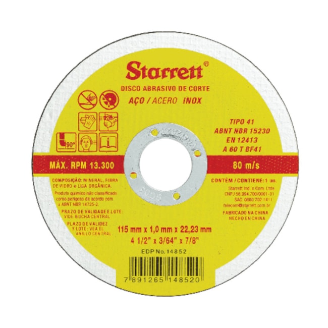Disco de Corte Inox 4.1/2'' DAC115-34X STARRETT-0033c94e-523b-4710-996c-b7225e3e56da
