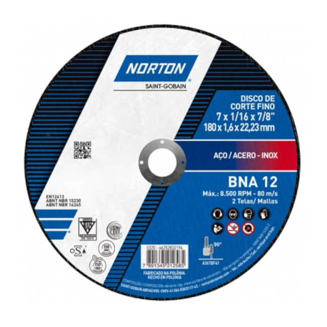 Disco de Corte Inox 7'' X 1.6mm 7/8'' BNA12 UPGRADE NORTON-b10306a3-1864-4d84-801d-1b88c36c17eb