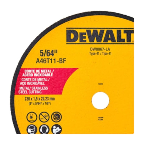 Disco de Corte Inox 9'' x 2.0mm x 7/8'' DW8067-AR DEWALT