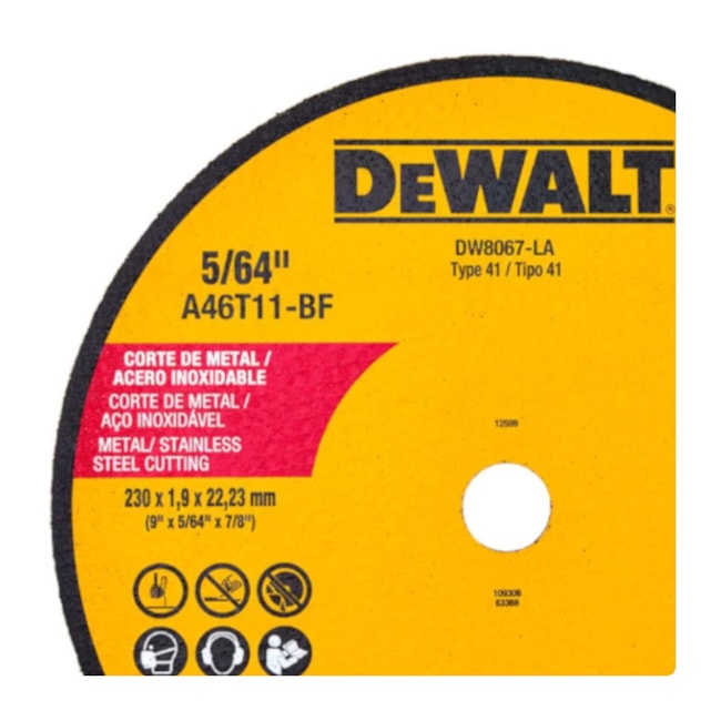 Disco de Corte Inox 9'' x 2.0mm x 7/8'' DW8067-AR DEWALT-d2aa28b0-efa5-4187-a71d-404a9b4b92e6