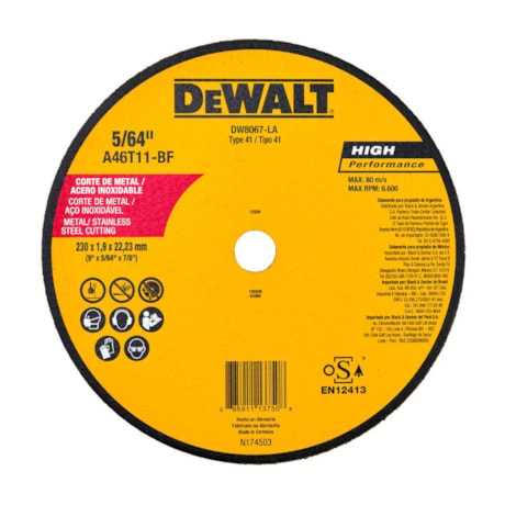 Disco de Corte Inox 9'' x 2.0mm x 7/8'' DW8067-AR DEWALT-8663d693-80fc-40d9-a0b8-47e70587e924