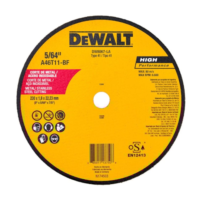 Disco de Corte Inox 9'' x 2.0mm x 7/8'' DW8067-AR DEWALT-46b443b7-d0c4-454d-ae87-1080ea89fc1f
