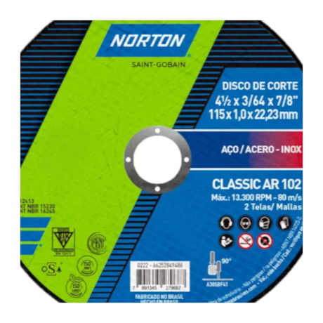 Disco de Corte Inox Classic 4.1/2'' 1.0mm AR 102 NORTON-9dc0896e-4f24-42f1-acb2-804e035a989d