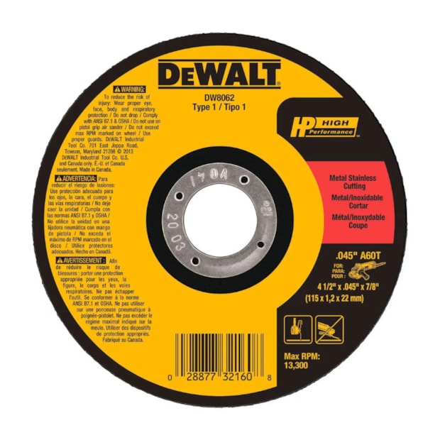 Disco de Corte Inox Fino 4.1/2'' 1.0mm DW8062 DEWALT-52da9549-5595-44be-9326-0944cf0e4a65