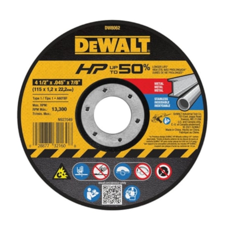 Disco de Corte Inox Fino 4.1/2'' DW8062-AR DEWALT-beda064b-cf10-4ec4-b10b-1c308d8087c1