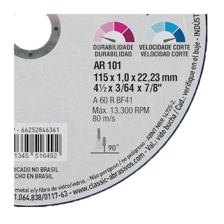 Disco de Corte para Aço Carbono e Inox 4.1/2