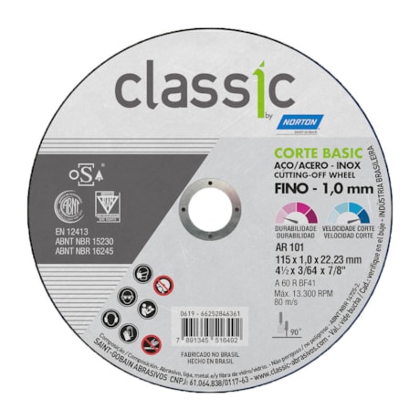 Disco de Corte para Aço Carbono e Inox 4.1/2