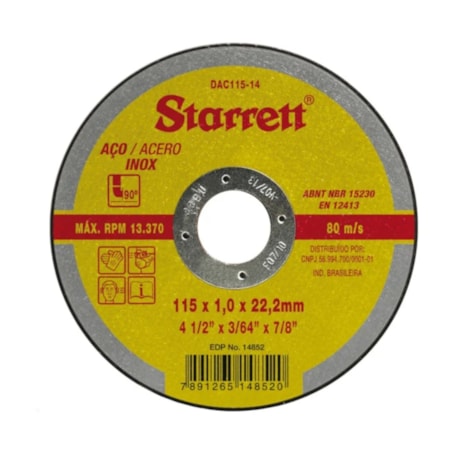 Disco de Corte para Aço Inox 4.1/2