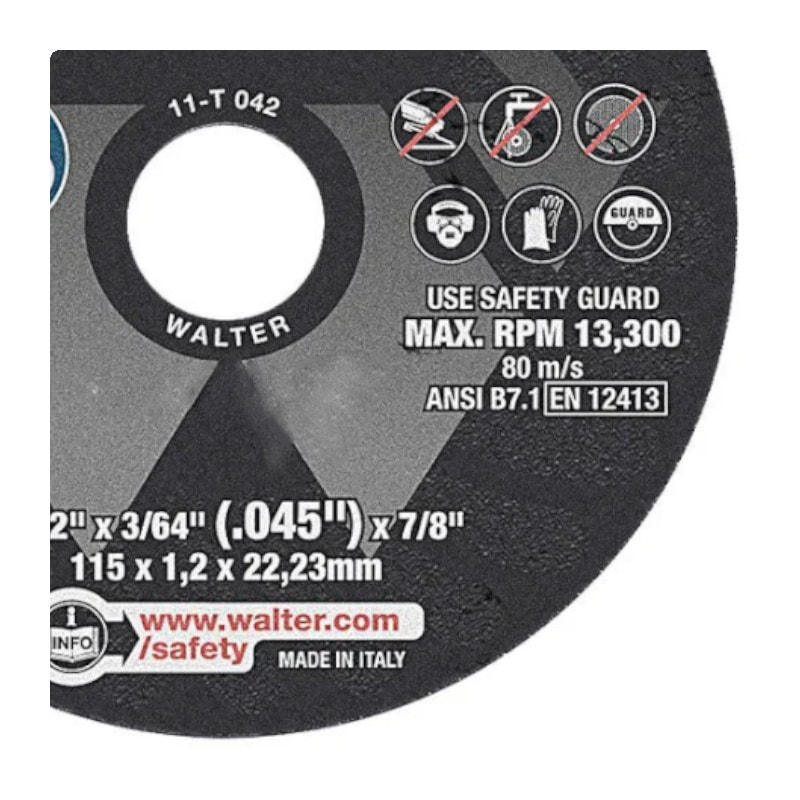 Disco de Corte para Aço Inox 7'' x 1/16'' x 7/8'' ZIPCUT WALTER