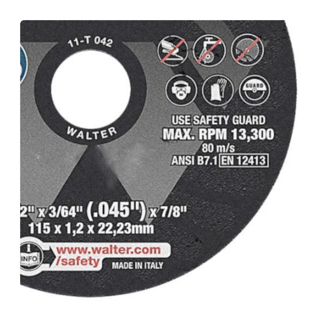 Disco de Corte para Aço Inox 7'' x 1/16'' x 7/8'' ZIPCUT WALTER ABRASIVOS-36b4515a-50be-4601-a33e-a3c8089206e6