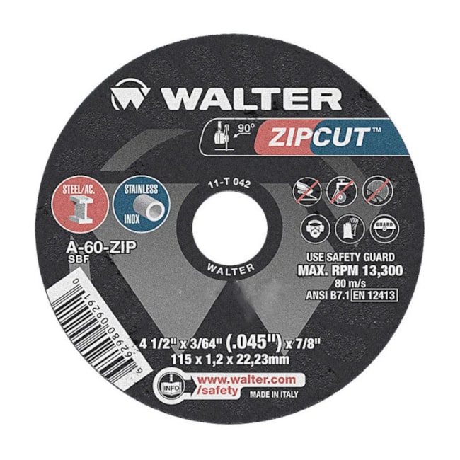 Disco de Corte para Aço Inox 7'' x 1/16'' x 7/8'' ZIPCUT WALTER ABRASIVOS-31e9aecb-e0e2-43f9-9fbc-07afc6db60e2