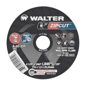 Disco de Corte para Aço Inox 7'' x 1/16'' x 7/8'' ZIPCUT WALTER ABRASIVOS