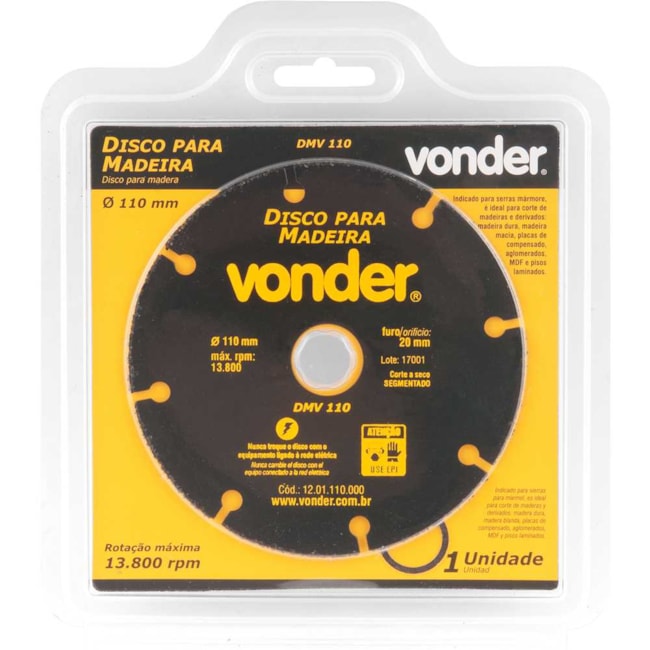 Disco de Corte para Madeira 110mmX20mm DMV110 1201110000 VONDER-8ec61068-145d-49a6-8910-ecb1e634b4f7