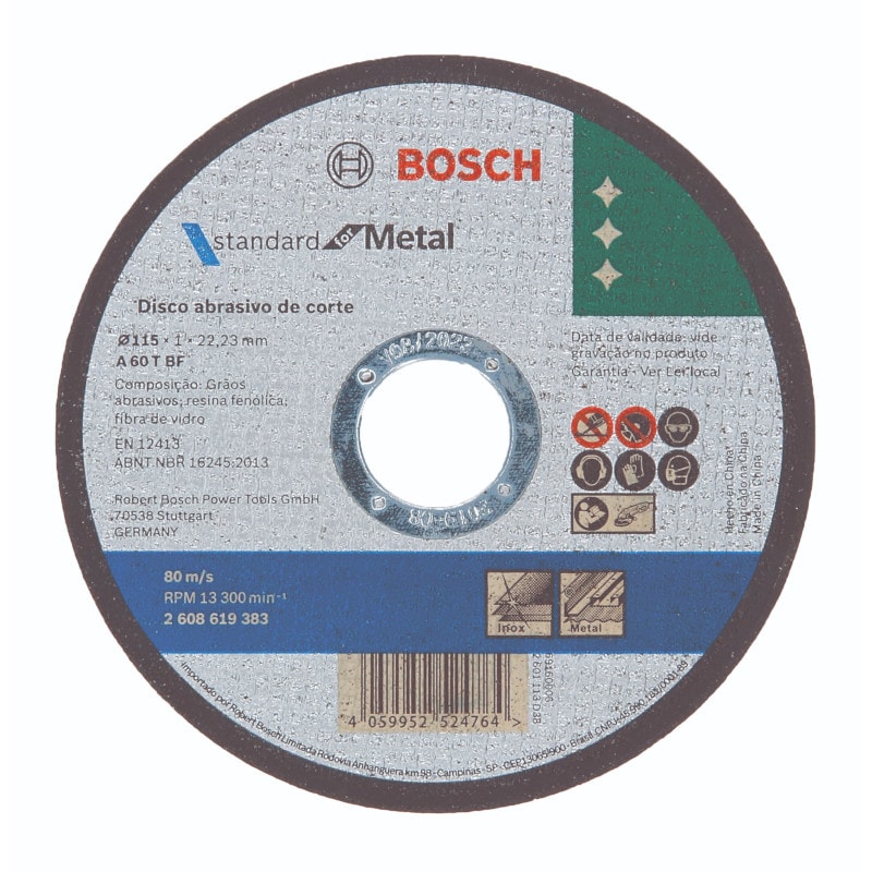 DISCO DE CORTE PARA METAL 4.1/2" 1MM 13300RPM STANDARD 2608619383 BOSCH