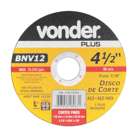 Disco de Corte Reto 4.1/2'' 7/8