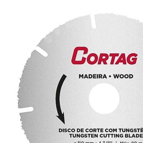 Disco de Corte Tugstênio 110mm x 20mm para Madeira 61346 CORTAG-53e35051-f188-4231-b10d-0e1f0ee96273