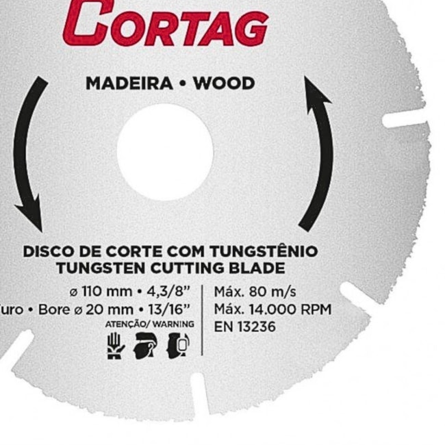 Disco de Corte Tugstênio 110mm x 20mm para Madeira 61346 CORTAG-00ad3ffa-b7ff-409d-b36e-eae7e63c9b92