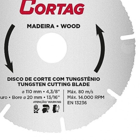 Disco de Corte Tugstênio 110mm x 20mm para Madeira 61346 CORTAG-d45919c9-54c7-417a-afe2-a961a3ef932e