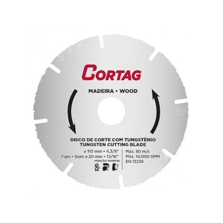 Disco de Corte Tugstênio 110mm x 20mm para Madeira 61346 CORTAG-723c20a1-feeb-4a13-a6e5-5b9f593e9c98