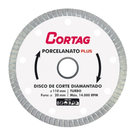 Disco de Corte Turbo Plus Diamantado para Porcelanato 110mm 61314 CORTAG