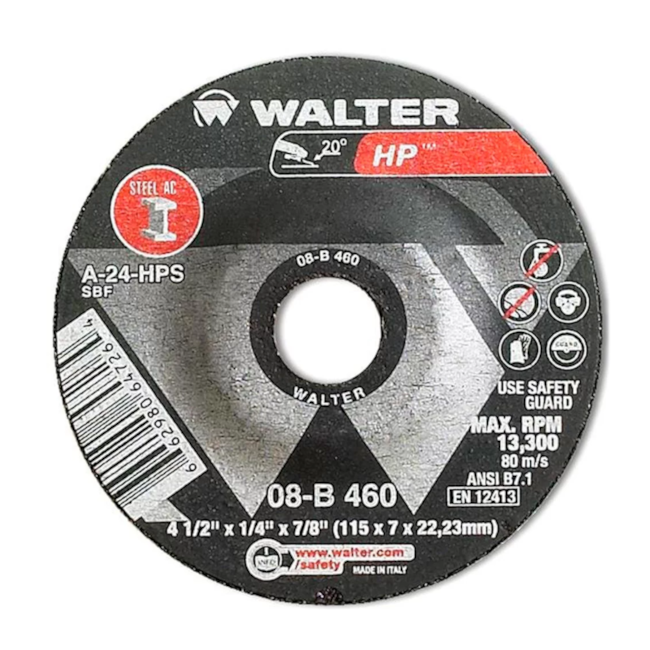 Disco de Desbaste 4.1/2'' X 1/4'' X 7/8'' HP 08B460 WALTER-4882f64d-ff48-427b-b274-4a9f5804dd45