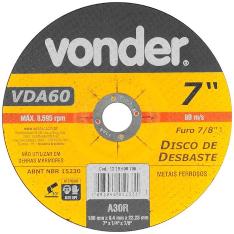 Disco de Desbaste 7'' 1/4'' 7/8'' 1219600700 VONDER-95808f10-9c70-46f8-b062-c4ecd3a0101f