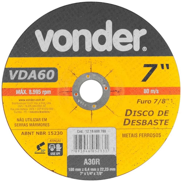 Disco de Desbaste 7'' 1/4'' 7/8'' 1219600700 VONDER-3227dfc6-1e0f-4b67-808d-93aaeb7aa52a