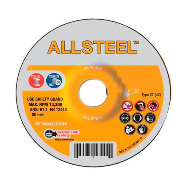 Disco de Desbaste Inox 4.1/2'' ALLSTEEL 08W450 WALTER ABRASIVOS-8191ee8f-257d-41bf-8a80-7ee3b0ee3154