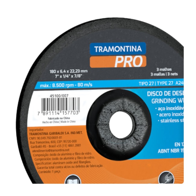 Disco de Desbaste para Aço Inox 7'' 45100/007 TRAMONTINA PRO-561bba5a-a3aa-481b-ae39-349a91fa4a69