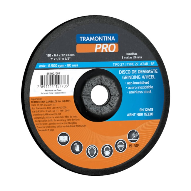 Disco de Desbaste para Aço Inox 7'' 45100/007 TRAMONTINA PRO-ef4d4b91-87b1-43b8-ac7c-c2809e99ffe3