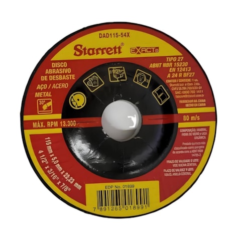 Disco de Desbaste para Ferro 4.1/2 DAD115-54X STARRETT