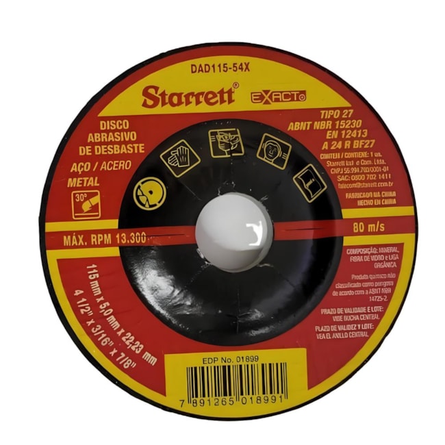 Disco de Desbaste para Ferro 4.1/2 DAD115-54X STARRETT-6dd2611f-d71a-4c2f-a182-1e69a5fcad0b