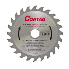 Disco de Serra Circular para Madeira 110mm 24 Dentes 60864 CORTAG
