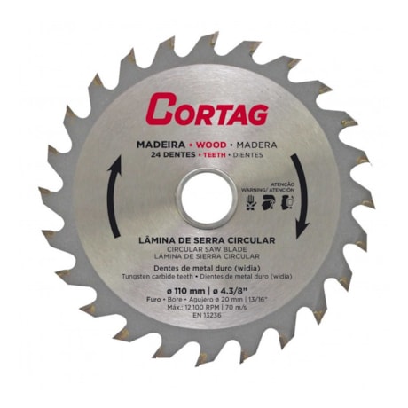 Disco de Serra Circular para Madeira 110mm 24 Dentes 60864 CORTAG-1c837af8-3c3b-410b-8fdf-38a2102c9d67