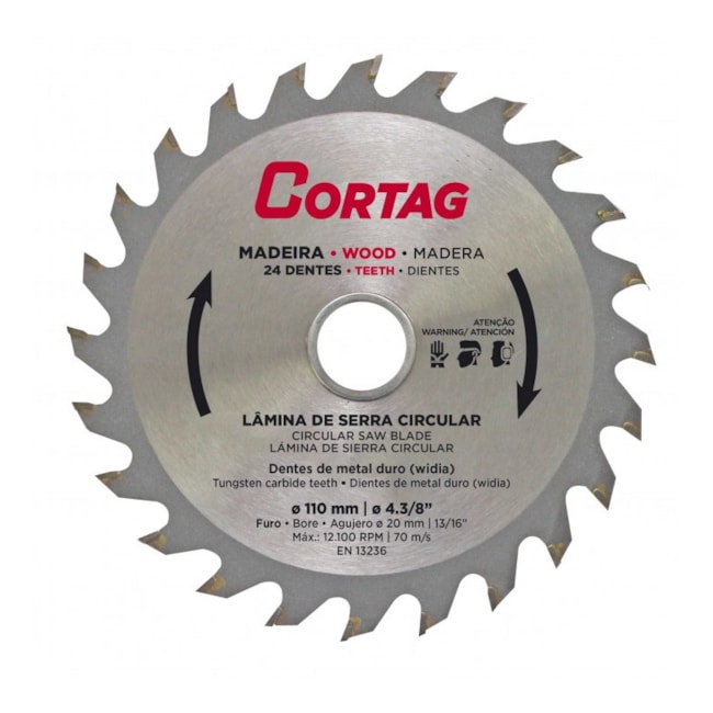 Disco de Serra Circular para Madeira 110mm 24 Dentes 60864 CORTAG-94bdadc0-b59c-4bee-b8a0-edb396e5d10a