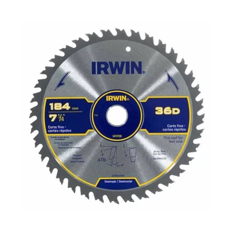DISCO DE SERRA CIRCULAR WIDIA 7.1/4" X 36 DENTES IW14108 IRWIN
