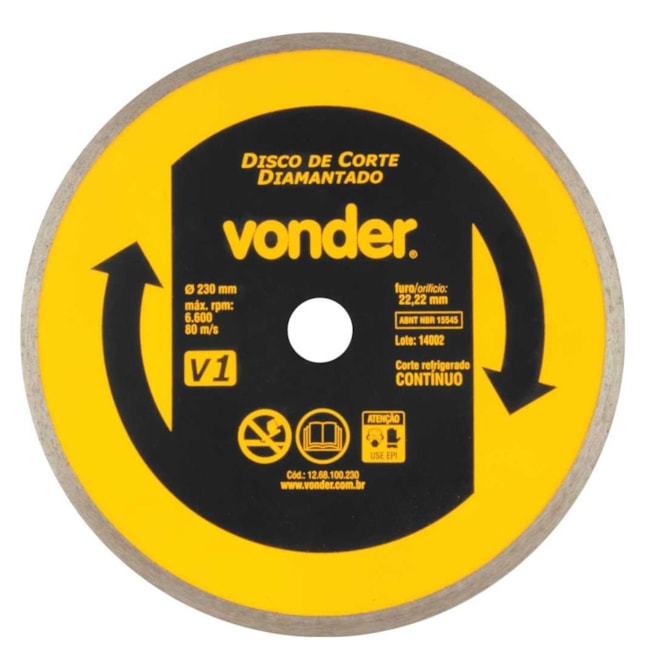 Disco Diamantado 230mm x 22,2mm 5mm Continuo Granito 1268100230 VONDER-97e00e9d-cdaf-46ba-a1df-c81c3a7ea464