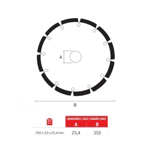 Disco Diamantado 350mm x 25,4mm Segmentado com Anel 22,23mm 731659 MTX-58c29c87-c145-4382-bf3a-7e5026aa4164