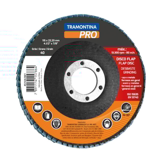Disco Flap 4.1/2'' Grão 120 45104/004 TRAMONTINA PRO-22639bb4-6742-484a-b799-cac6be78b872