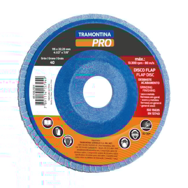 Disco Flap 4.1/2'' Grão 120 45106/004 TRAMONTINA PRO-68431dda-cd96-425b-92f7-60ec1f59aa8c