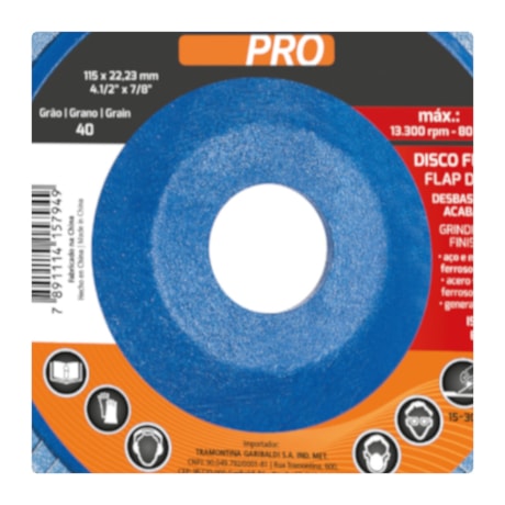 Disco Flap 4.1/2'' Grão 40 45106/001 TRAMONTINA PRO-00882024-9037-45c3-951e-5ccc0c9e6324
