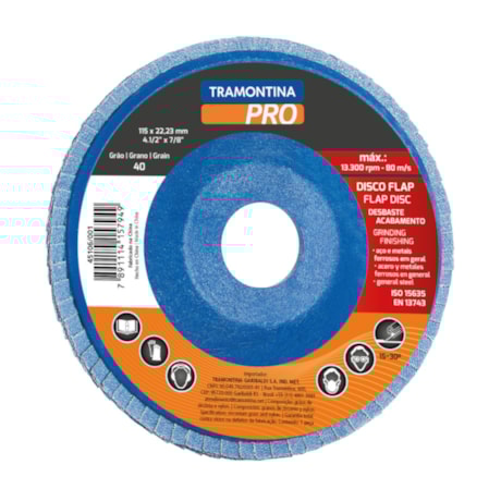 Disco Flap 4.1/2'' Grão 40 45106/001 TRAMONTINA PRO-cfd1bcd3-1b46-4832-8afc-1a74d593d5cd