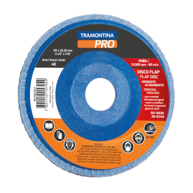 Disco Flap 4.1/2'' Grão 40 45106/001 TRAMONTINA PRO-1ea90f8e-bd97-40df-92d3-e616783c889c