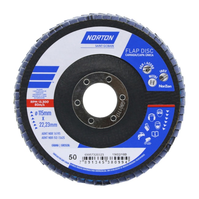 Disco Flap 4.1/2'' Grão 50 R 822 FIBRA NORTON-82ab8fd2-eaf5-4ee8-9c30-9aa3fdb8ac76