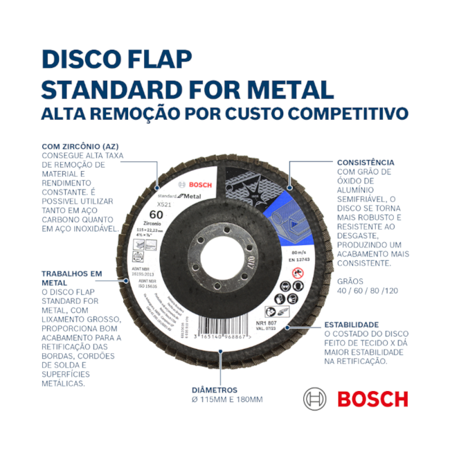 Disco Flap 4.1/2'' Grão 60 2608619289 BOSCH -45c47131-02f0-4107-91a2-45a4862ca74a