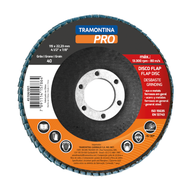 Disco Flap 4.1/2'' Grão 60 45104/002 TRAMONTINA PRO-10134633-6ba0-43b0-aa65-3c9402fdff76
